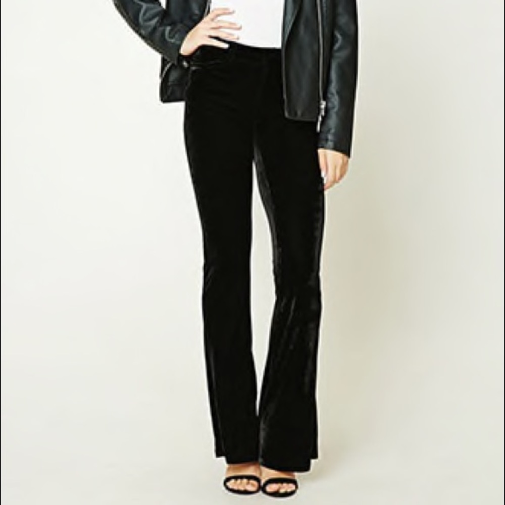 Black velvet high rise flares